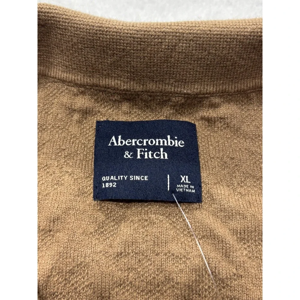 Abercrombie & Fitch Polo Shirt Mens XL Brown Jacquard Floral Knit Short Sleeve